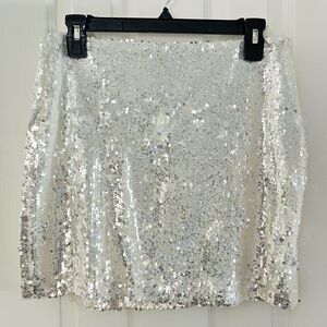 Wayf White Sequin Mini Skirt